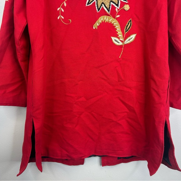 Indigo Moon M Red Floral Embroidered Jacket Floral Oriental Mandarin Buttons - Picture 15 of 15